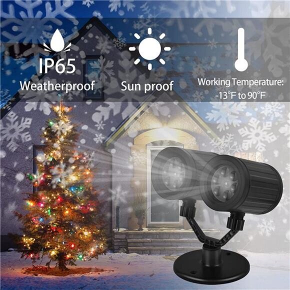 Christmas Projector Lights Outdoor, Double Head Snowflake Projector LED Lights - Picture 2 of 6